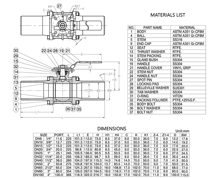 SIMODI Ball Valve - Three-piece Ball Valve with Extended Welding Design