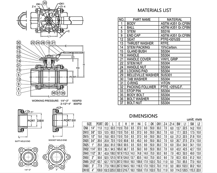SIMODI ball valve - Drawing files of the three-piece high platform ball valve