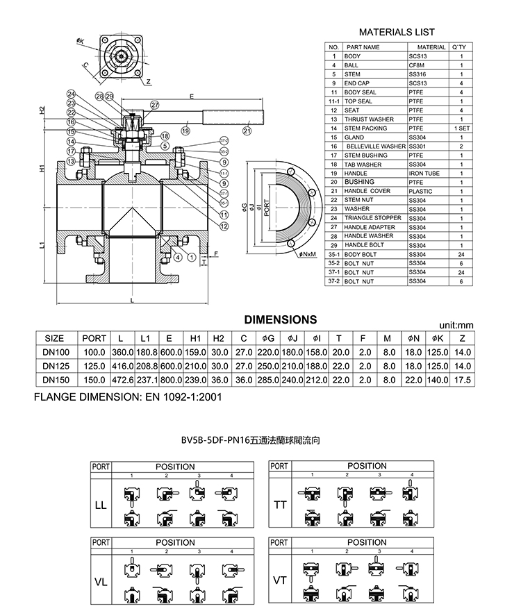 SIMODI五通法兰球阀 PN16